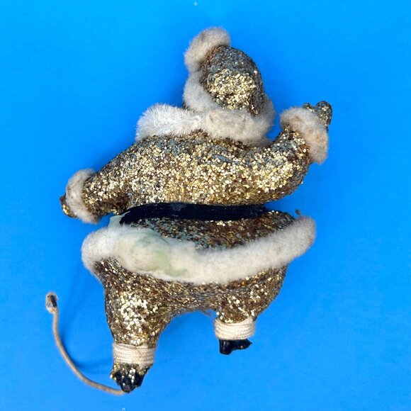 18 PC LOT VTG CHRISTMAS ORNAMENTS GOLD GLITTER DANCING SANTA WHITE SILKY BALLS - Picture 6 of 7